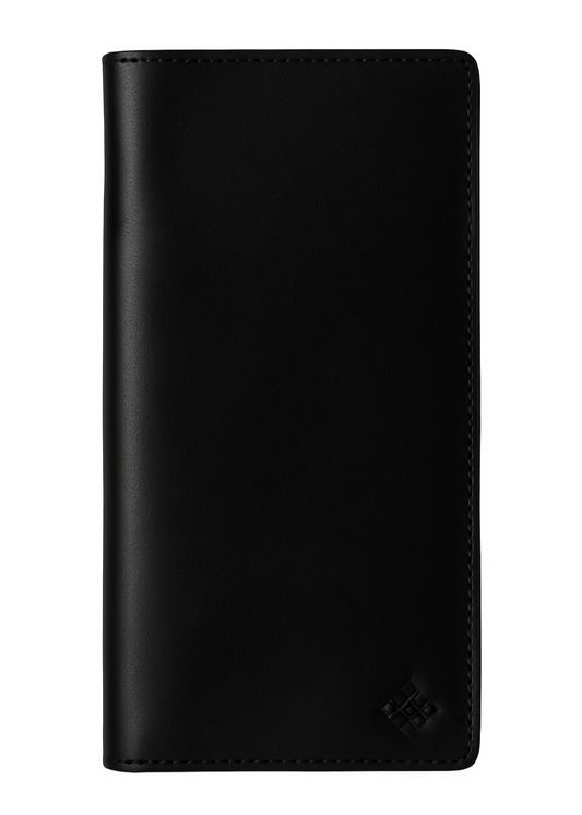 Black phone case with a brand logo on a white background