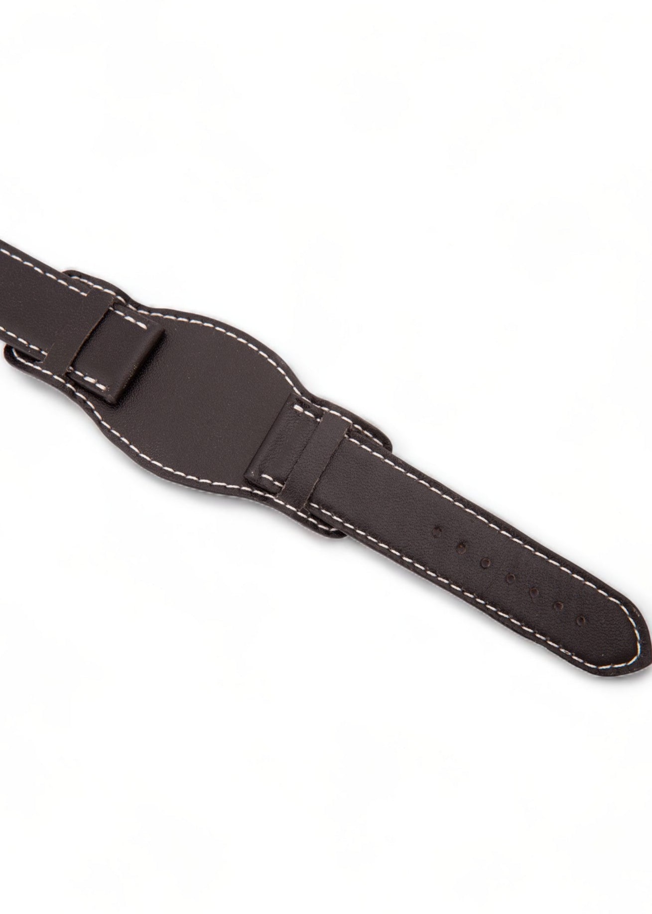 Brown leather watch strap on a white background