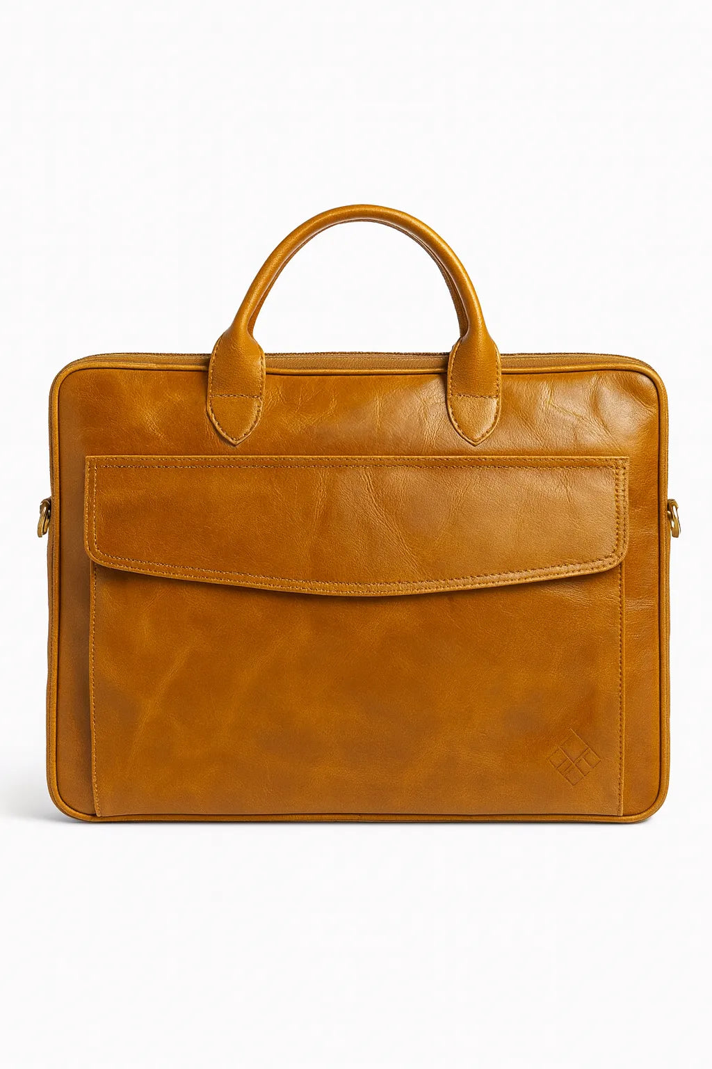 Brown leather briefcase on a white background