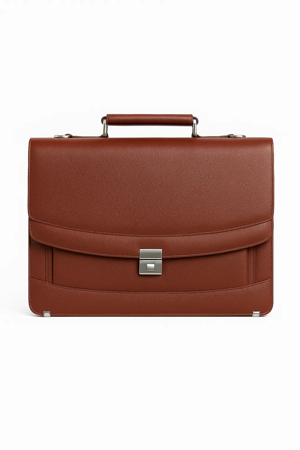 Brown leather briefcase on a white background